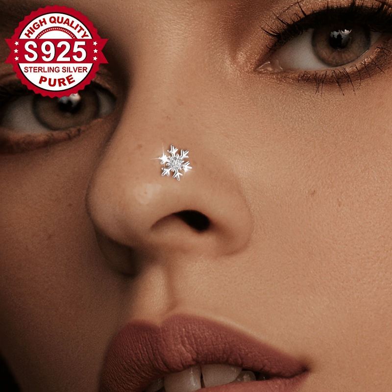Women's S925 Silver Synthetic Zirconia Snowflake Nose Stud